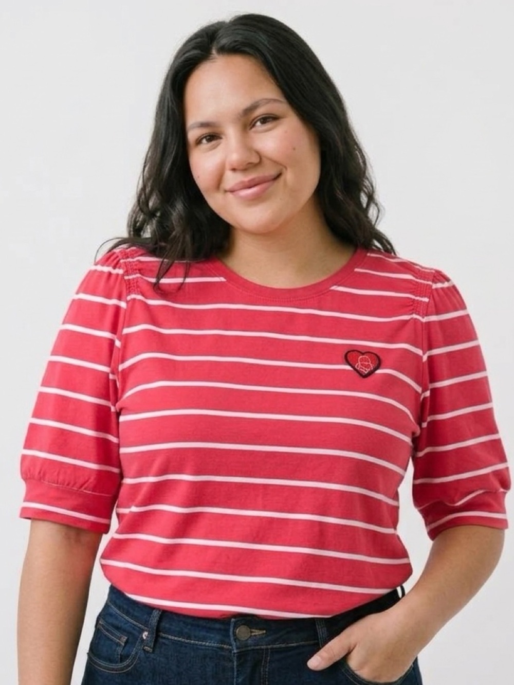 Karl Lagerfeld Kids Hot Pink & White Striped Short Sleeve Tee with Heart Patch